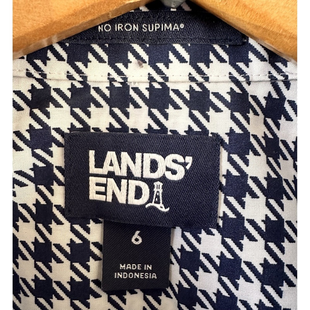 Lands' End Houndstooth Shirt No Iron Supima Button Up Business Sz 6 Women's - Picture 3 of 3